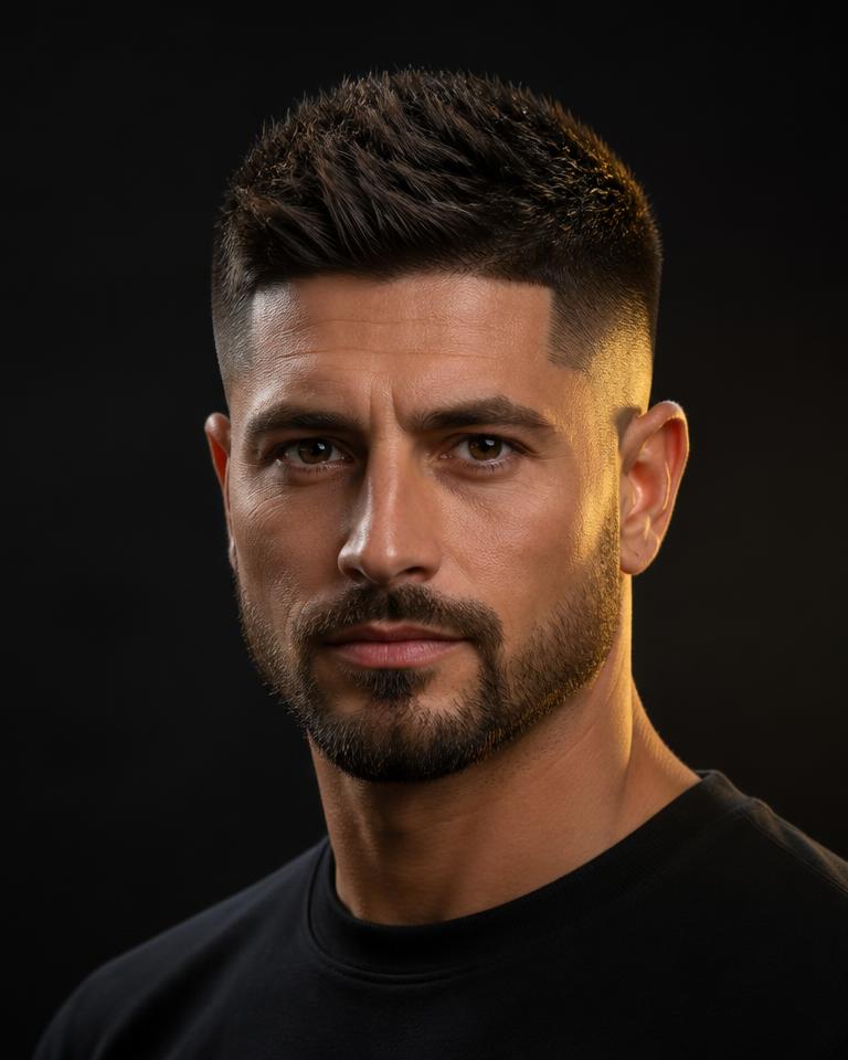 The same client after a mid fade and beard line-up